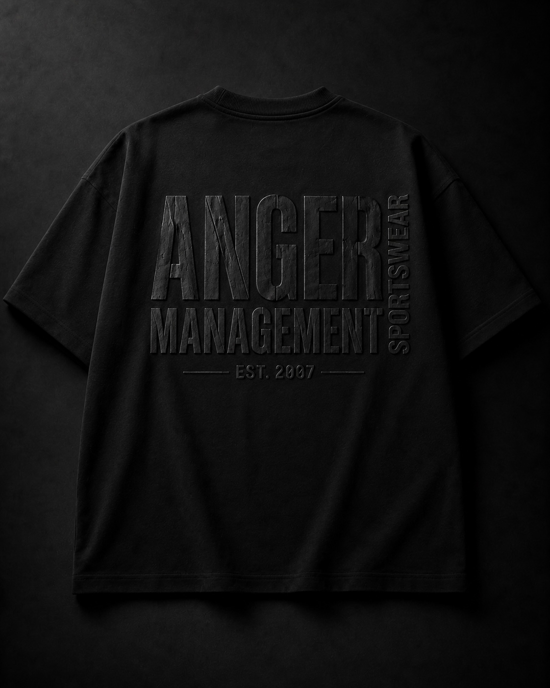 AMSW Logo Tee in black, back view with large print