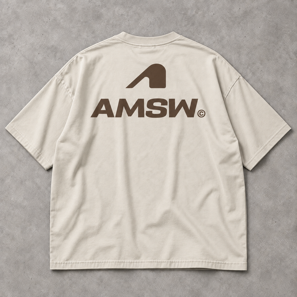 AMSW Stack Logo Tee in Ecru / Espresso, back view