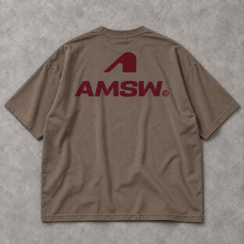 AMSW STACK LOGO TEE | MOCHA / OXBLOOD