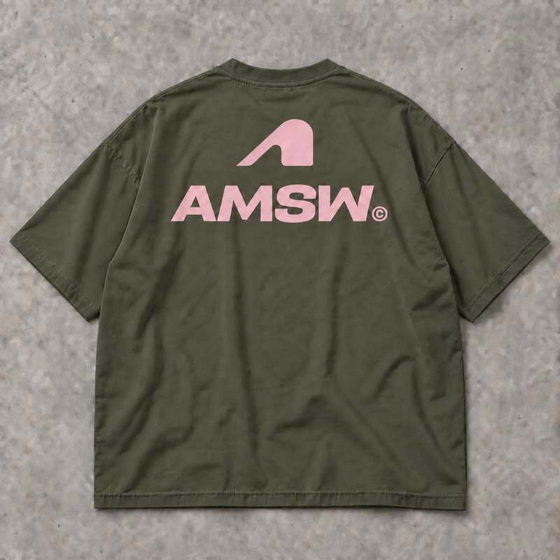 AMSW STACK LOGO TEE | OLIVE / SOFT PINK