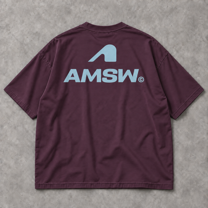 AMSW STACK LOGO TEE | PLUM / POWDER BLUE